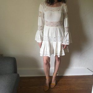 Free People Cream Bell Sleeve Mini Dress Size 4